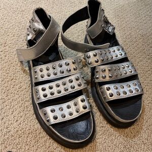 Dr. Martens Silver Metallic Studded Gladiator Sandals